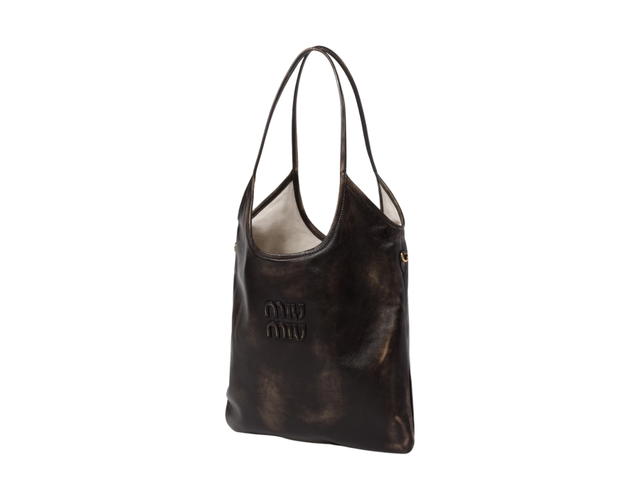 Miu Miu Miu Miu Ivy Leather Bag With Leather Lettering Logo And Gold-Tone Hardware Coffee - view 2