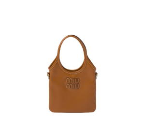 Buy Miu Miu Ivy Leather Handbag Mini In Calfskin-Lettering Logo With Gold-tone Hardware Cognac at Sasom – Authentic and Ready to Ship