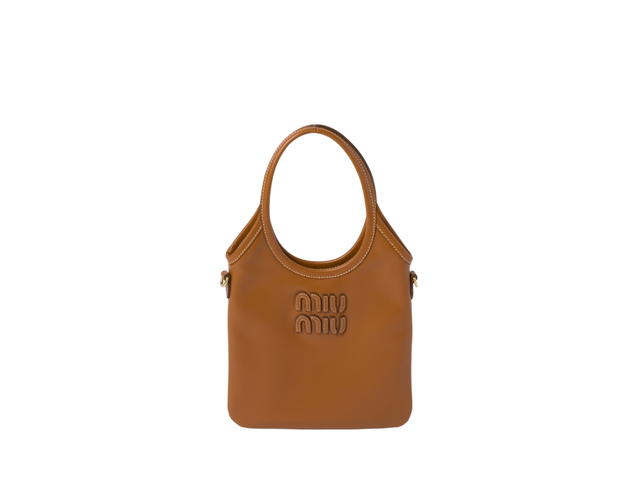 Miu Miu Miu Miu Ivy Leather Handbag Mini In Calfskin-Lettering Logo With Gold-tone Hardware Cognac - view 1