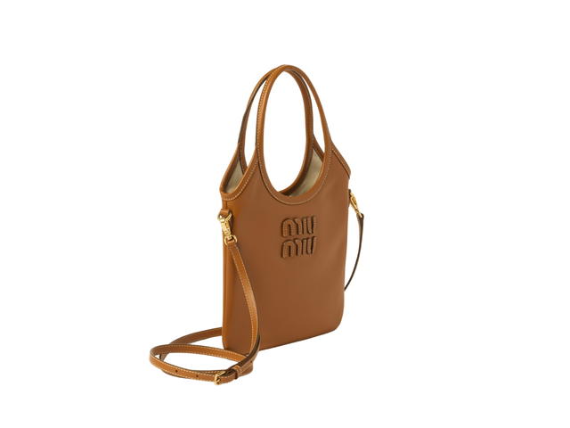 Miu Miu Miu Miu Ivy Leather Handbag Mini In Calfskin-Lettering Logo With Gold-tone Hardware Cognac - view 3
