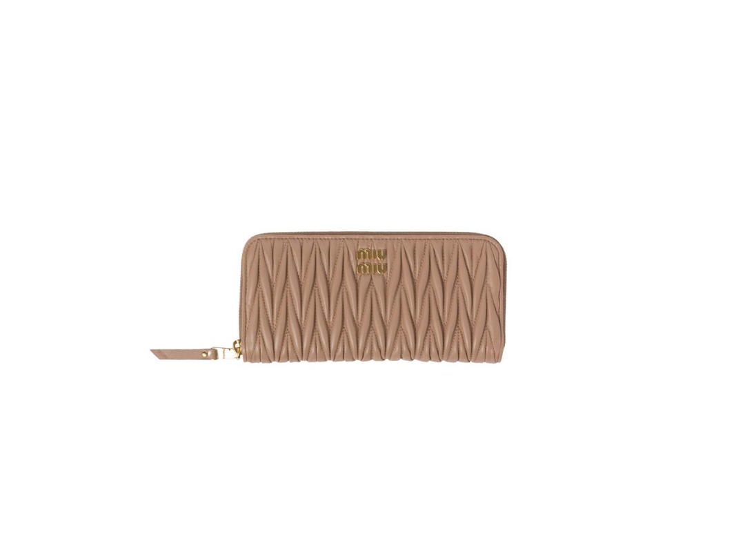 Miu Miu Miu Miu Large Matelassé Nappa Leather Wallet With Metal Lettering Logo Cameo