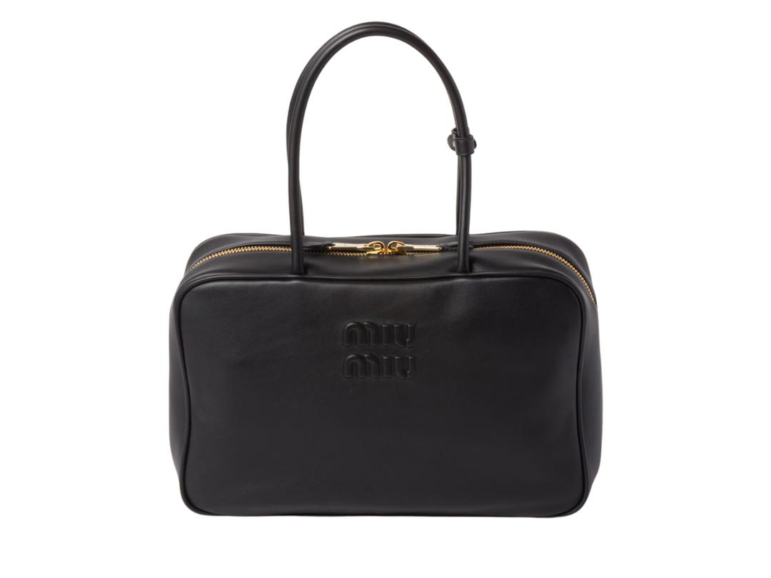Miu Miu Miu Miu Leather Beau Bag With Cotton Satin Lining And Double Zipper Pocket Black