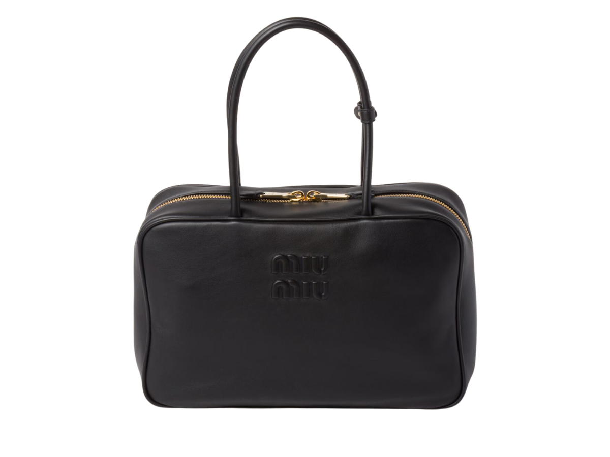 Miu Miu Miu Miu Leather Beau Bag With Cotton Satin Lining And Double Zipper Pocket Black