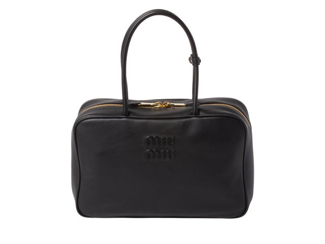 Miu Miu Miu Miu Leather Beau Bag With Cotton Satin Lining And Double Zipper Pocket Black - view 1