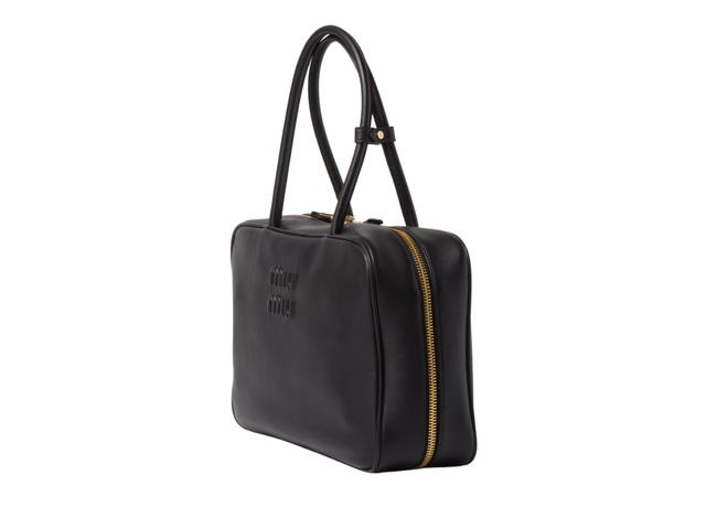 Miu Miu Miu Miu Leather Beau Bag With Cotton Satin Lining And Double Zipper Pocket Black - view 3