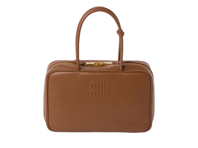 Miu Miu Miu Miu Leather Beau Bag With Cotton Satin Lining And Double Zipper Pocket Cognac - view 1