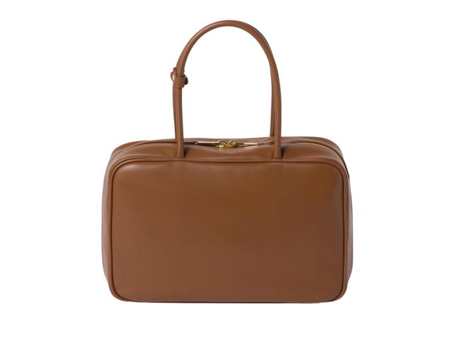 Miu Miu Miu Miu Leather Beau Bag With Cotton Satin Lining And Double Zipper Pocket Cognac - view 2