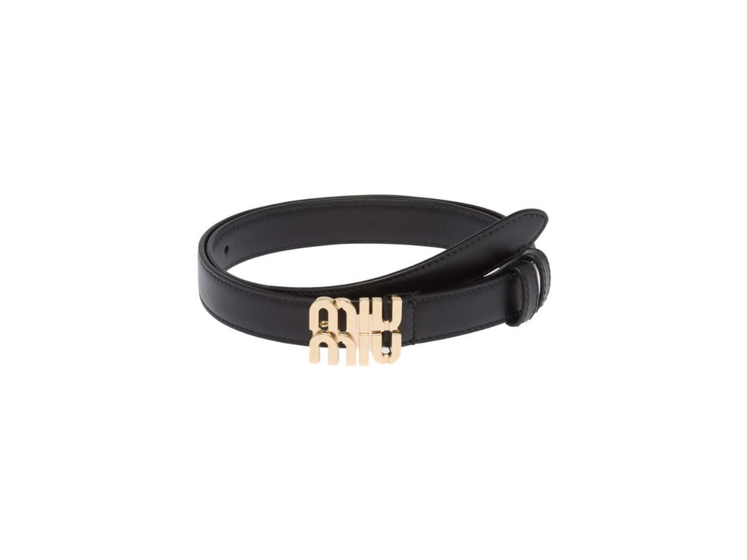 Miu Miu Miu Miu Leather Belt With Metal Logo Buckle Black