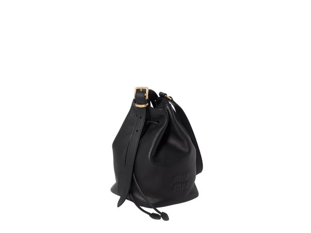 Miu Miu Miu Miu Leather Bucket Bag In Leather-Emboss Lettering Logo With Gold-Tone Hardware Black - view 2