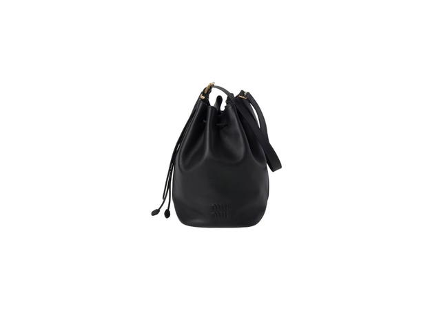 Miu Miu Miu Miu Leather Bucket Bag With Embossed Lettering Logo And Gold-Tone Hardware Black - view 1