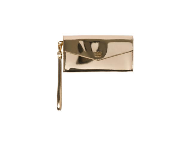 Miu Miu Miu Miu Leather Card Holder In Leather With Metal Lettering Logo Platinum - view 1