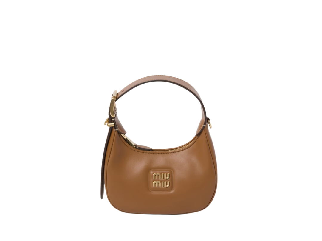 Miu Miu Miu Miu Leather Hobo Bag In Leather With Gold-Tone Hardware Caramel