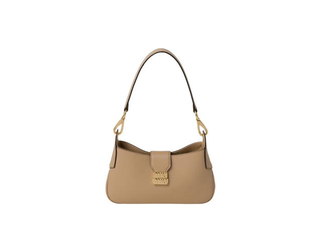 Miu Miu Miu Miu Leather Hobo Bag With Metal Lettering Logo And Gold-Tone Hardware Sand Beige - view 1