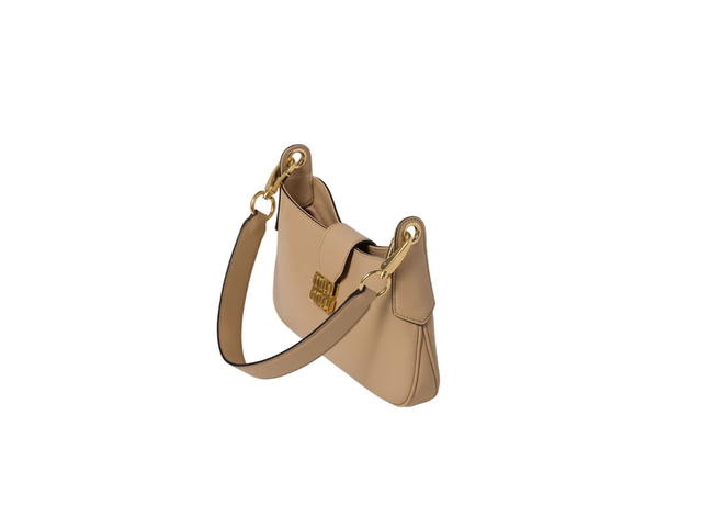 Miu Miu Miu Miu Leather Hobo Bag With Metal Lettering Logo And Gold-Tone Hardware Sand Beige - view 2