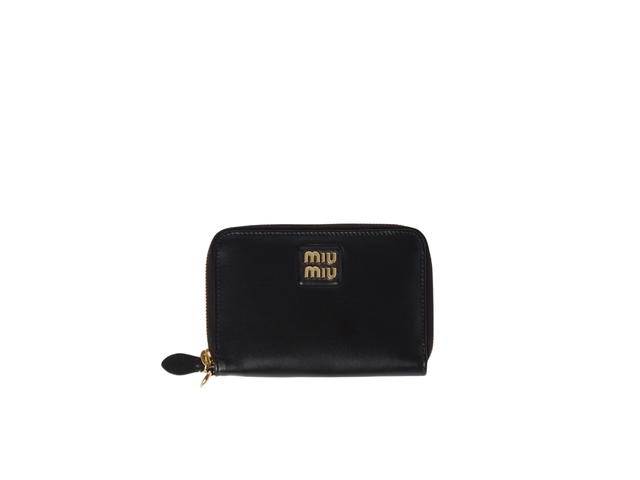 Miu Miu Miu Miu Leather Passport Holder In Leather With Metal Lettering Logo Black - view 1