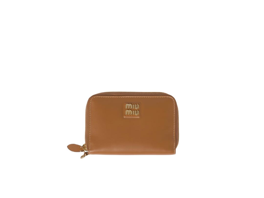 Miu Miu Miu Miu Leather Passport Holder In Leather With Metal Lettering Logo Caramel