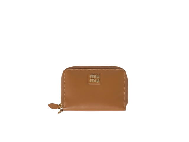 Miu Miu Miu Miu Leather Passport Holder In Leather With Metal Lettering Logo Caramel - view 1