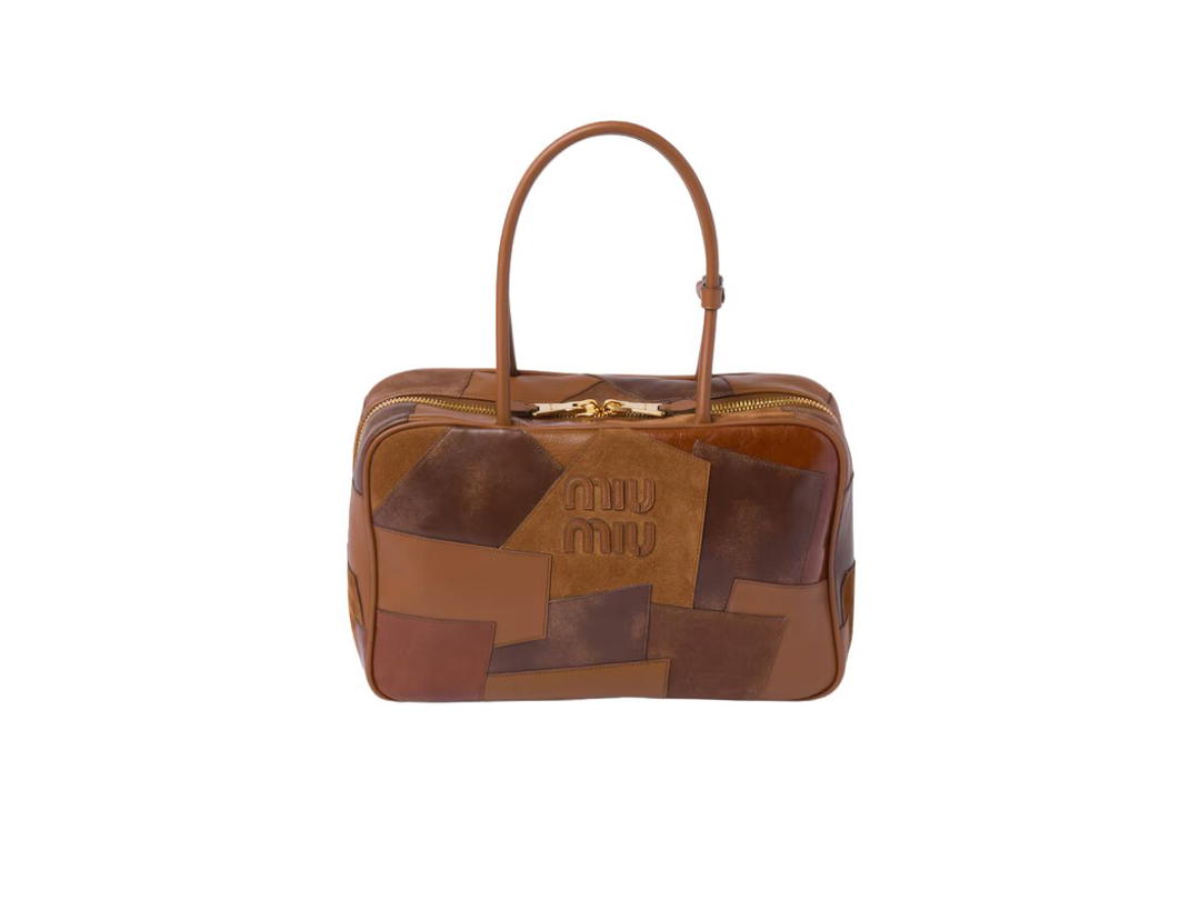 Miu Miu Miu Miu Leather Patchwork Beau Bag With Gold Hardware Cognac