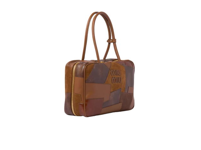Miu Miu Miu Miu Leather Patchwork Beau Bag With Gold Hardware Cognac - view 2