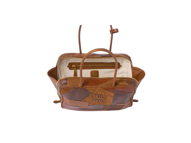 Miu Miu Miu Miu Leather Patchwork Beau Bag With Gold Hardware Cognac - view 4