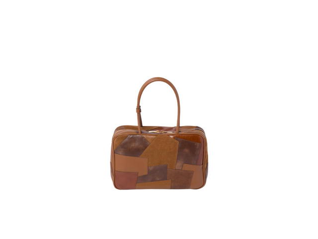 Miu Miu Miu Miu Leather Patchwork Top-Handle Bag With Leather Lettering Logo And Gold-Tone Hardware Cognac - view 3