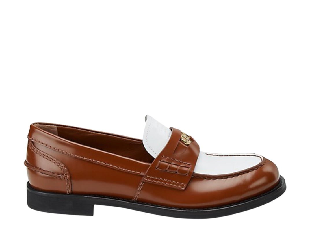 Miu Miu Miu Miu Leather Penny Loafers In Leather Rubber Sole Tobacco Brown-White
