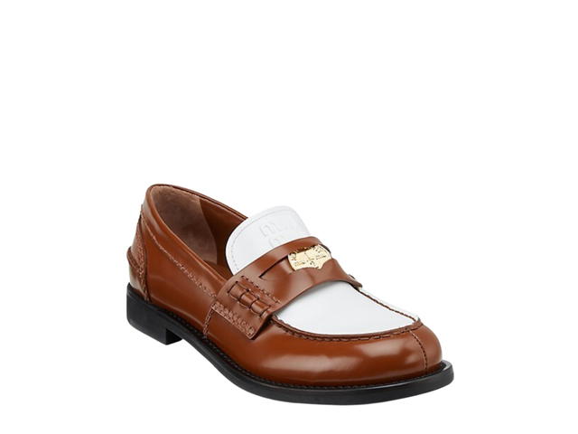 Miu Miu Miu Miu Leather Penny Loafers In Leather Rubber Sole Tobacco Brown-White - view 2