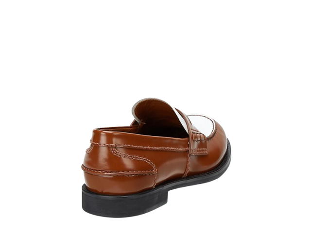 Miu Miu Miu Miu Leather Penny Loafers In Leather Rubber Sole Tobacco Brown-White - view 3