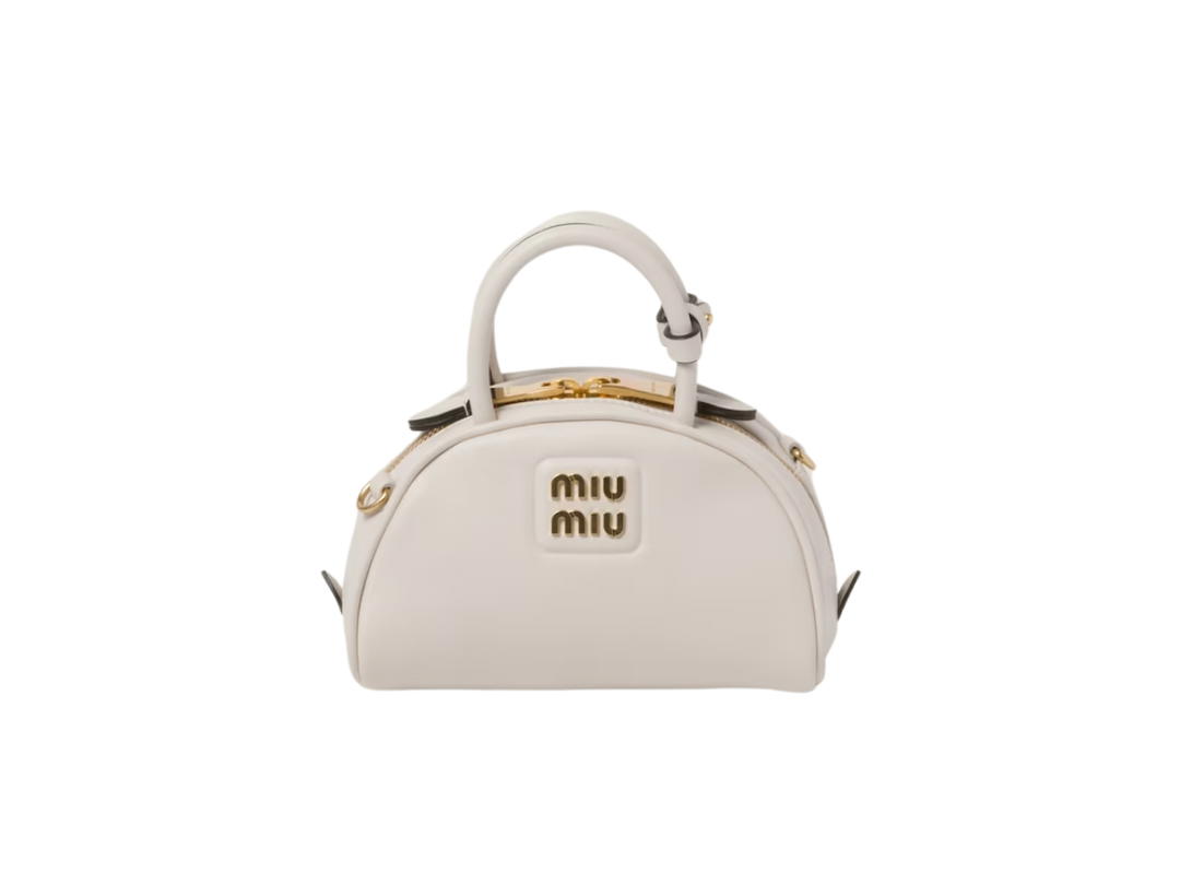 Miu Miu Miu Miu Leather Top-Handle Bag 18CM In Leather With Gold-Tone Hardware Chalk White