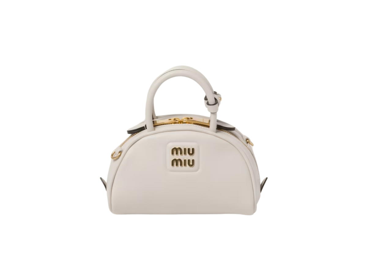 Miu Miu Miu Miu Leather Top-Handle Bag 18CM In Leather With Gold-Tone Hardware Chalk White