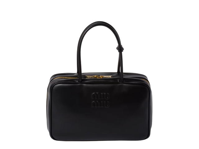 Miu Miu Miu Miu Leather Top-handle Bag Long In Leather-Embossed Lettering Logo With Gold-tone Hardware Black - view 1