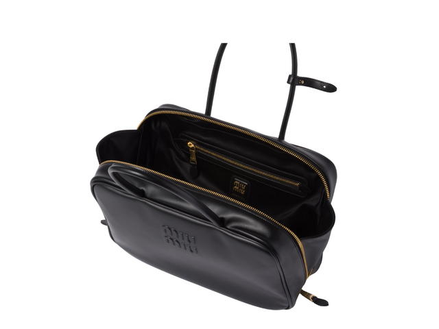 Miu Miu Miu Miu Leather Top-handle Bag Long In Leather-Embossed Lettering Logo With Gold-tone Hardware Black - view 4