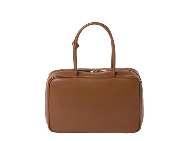 Miu Miu Miu Miu Leather Top-handle Bag Long In Leather-Embossed Lettering Logo With Gold-tone Hardware Cognac - view 2