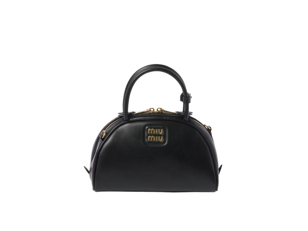 Miu Miu Miu Miu Leather Top-Handle Bag With Metal Lettering Logo And Gold-Tone Hardware Black