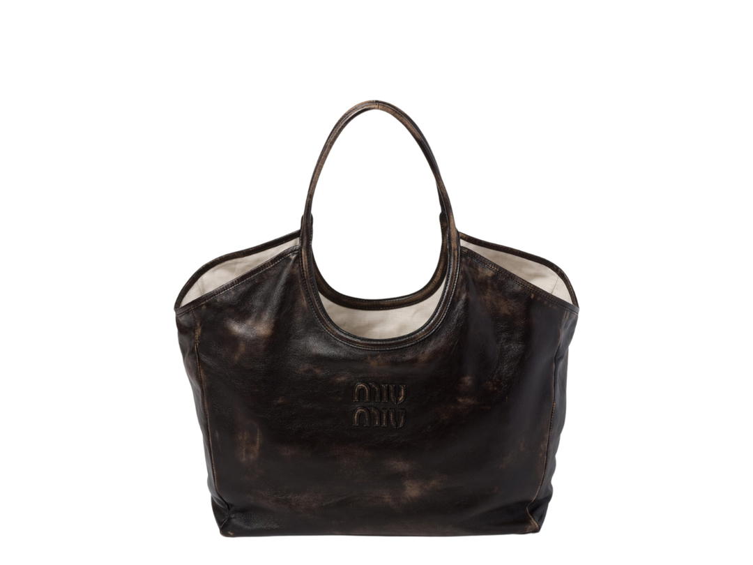 Miu Miu Miu Miu Leather Tote Bag In Leather Handles With Gold-Tone Hardware Sand Coffee