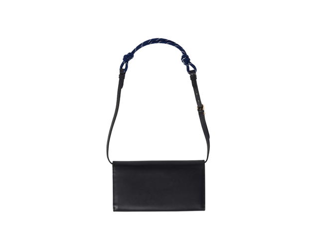Miu Miu Miu Miu Leather Wallet With Leather And Cord Shoulder Strap And Metal Lettering Logo Black Baltic Blue - view 2
