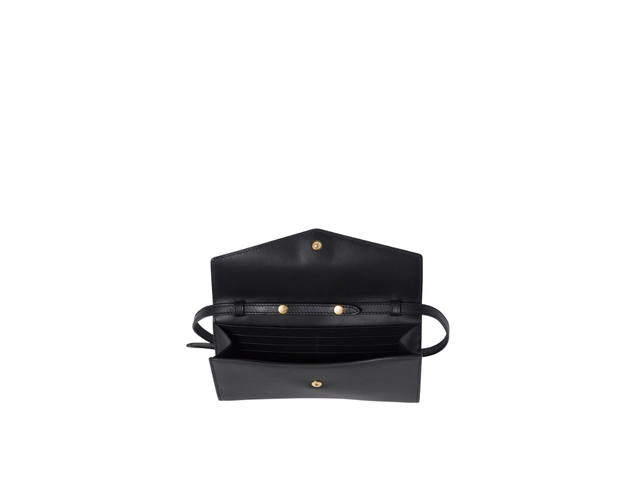 Miu Miu Miu Miu Leather Wallet With Leather And Cord Shoulder Strap And Metal Lettering Logo Black Baltic Blue - view 3