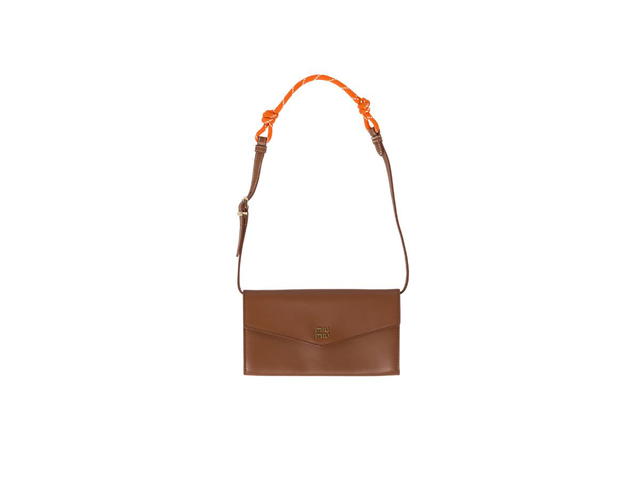 Miu Miu Miu Miu Leather Wallet With Leather And Cord Shoulder Strap And Metal Lettering Logo Cognac-Orange - view 1