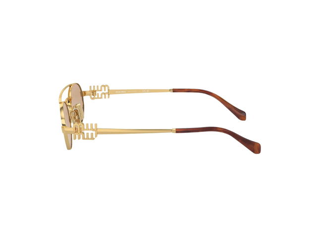 Miu Miu Miu Miu Logo Sunglasses In Brass Metal Frame With Light Orange Lenses - view 3