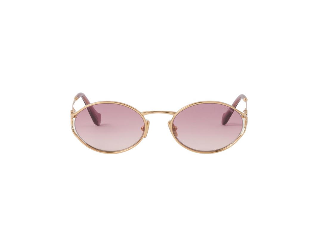 Miu Miu Miu Miu Logo Sunglasses In Gold Metal Frame With Pink Beg Shaded Lenses
