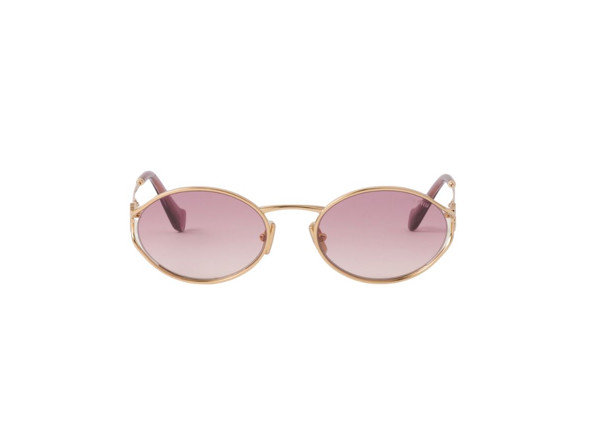 Miu Miu Miu Miu Logo Sunglasses In Gold Metal Frame With Pink Beg Shaded Lenses