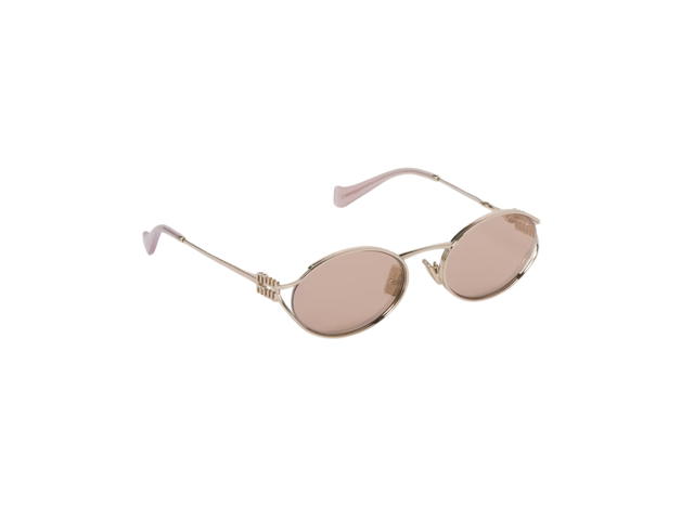 Miu Miu Miu Miu Logo Sunglasses In Pale Gold Metal Frame Front With Rose Gold Lenses - view 1