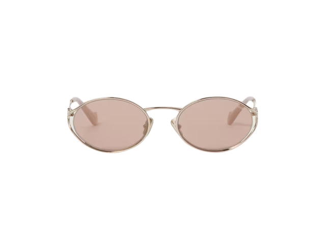Miu Miu Miu Miu Logo Sunglasses In Pale Gold Metal Frame Front With Rose Gold Lenses - view 2