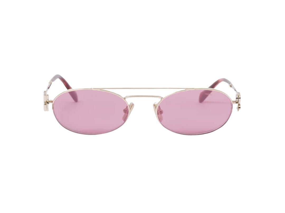 Miu Miu Miu Miu Logo Sunglasses In Pale Gold Metal Frame With Amaranth Lenses