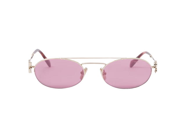 Miu Miu Miu Miu Logo Sunglasses In Pale Gold Metal Frame With Amaranth Lenses - view 1
