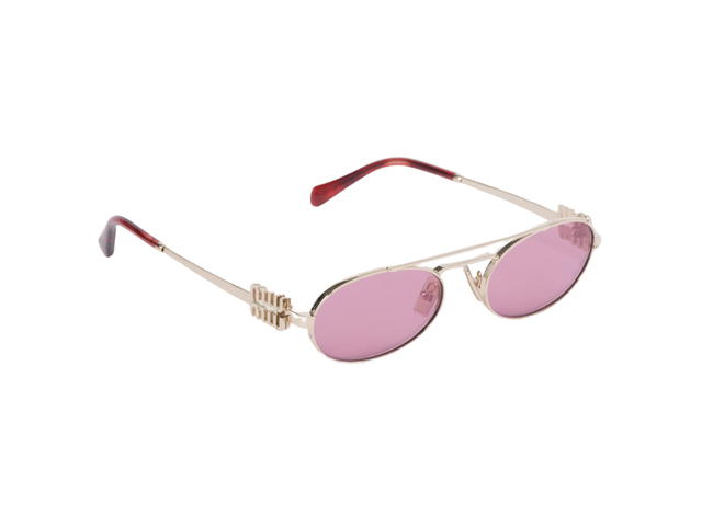 Miu Miu Miu Miu Logo Sunglasses In Pale Gold Metal Frame With Amaranth Lenses - view 2