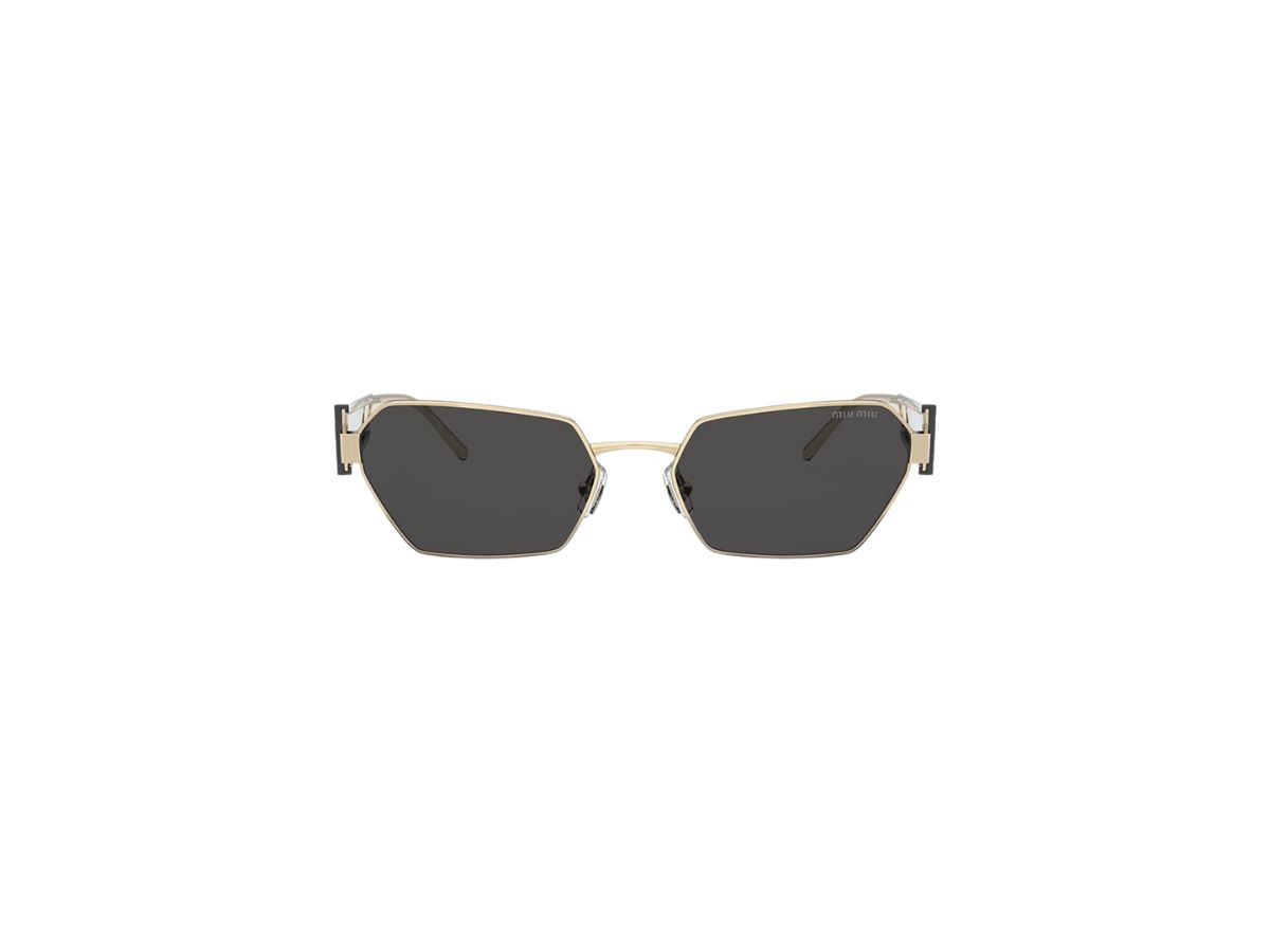 Miu Miu Miu Miu Logo Sunglasses In Pale Gold Metal Frame With Slate Gray Lenses