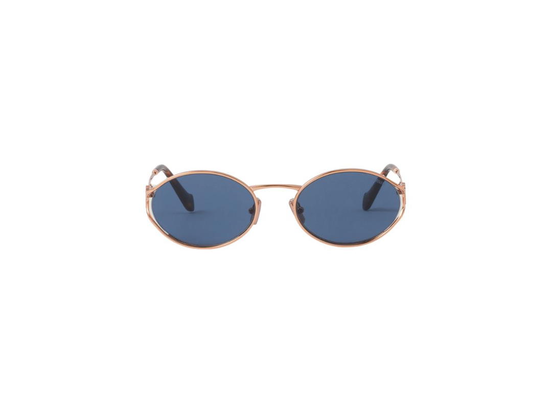 Miu Miu Miu Miu Logo Sunglasses In Rose Gold Metal Frame With Blue Lenses