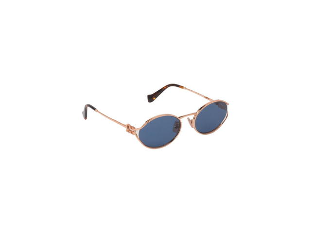 Miu Miu Miu Miu Logo Sunglasses In Rose Gold Metal Frame With Blue Lenses - view 2