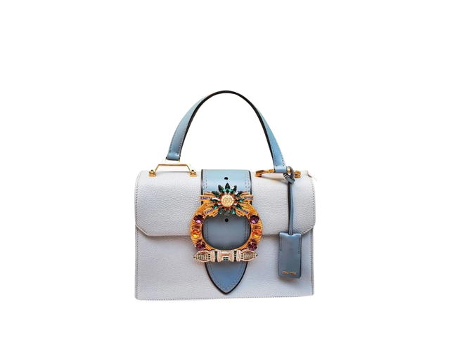 Miu Miu Miu Miu Madras Handbag In Leather With Crystal and Gold-Tone Hardware Blue - view 1